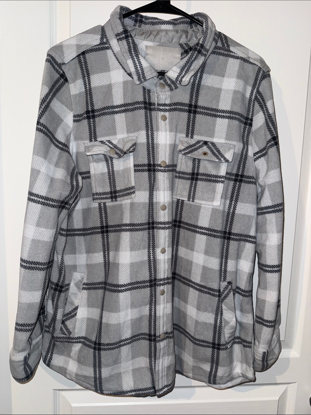 Unisex Gray Plaid Button-Up Flannel Shirt Jacket